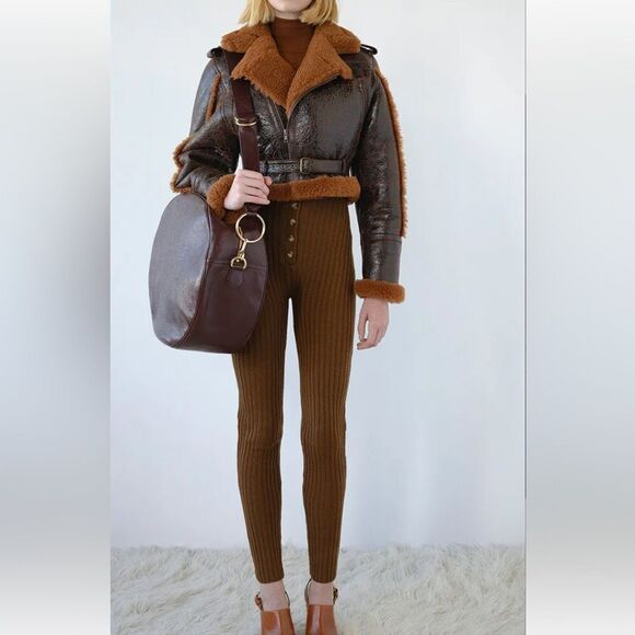 FRAME Pants Rib Legging Brown Women 100% Wool Size Small NWT $ 378 - Picture 1 of 16